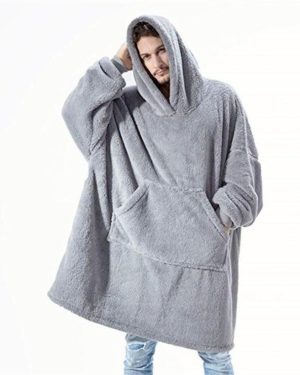 (one size, gray) Women Oversized Long Hoodies Winter Fleece Warm Blanket with Sleeves Pocket Sweatshirts Thick Hoody Pullovers