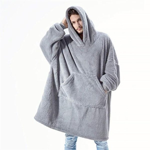 (one size, gray) Women Oversized Long Hoodies Winter Fleece Warm Blanket with Sleeves Pocket Sweatshirts Thick Hoody Pullovers