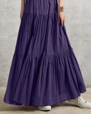 (purple, S) Spring Summer Women's Skirt Peplum Casual Long Skirt Plain Skirt Vintage Style Pleated Half Skirt