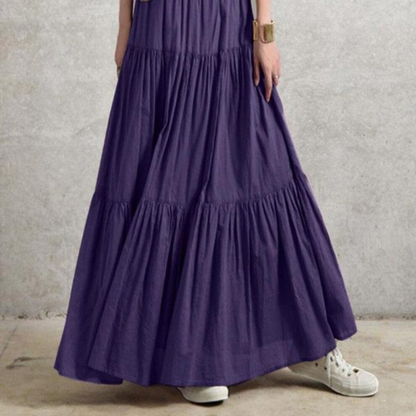 (purple, S) Spring Summer Women's Skirt Peplum Casual Long Skirt Plain Skirt Vintage Style Pleated Half Skirt