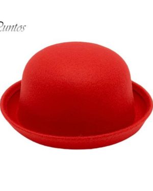 (red) Flat-top Fedora Hat Pure Color Imitation Wool Jazz Hat Unisex Japanese Style Wide Brim Ladies Round Hat Parties Cosplay Bowler Hat