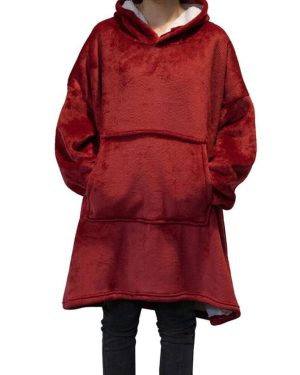 (red, ONE SIZE) Winter Warm Oversized Thick Fleece Giant Hoodies Long Sweatshirt Flannel Women Hoody Pullover