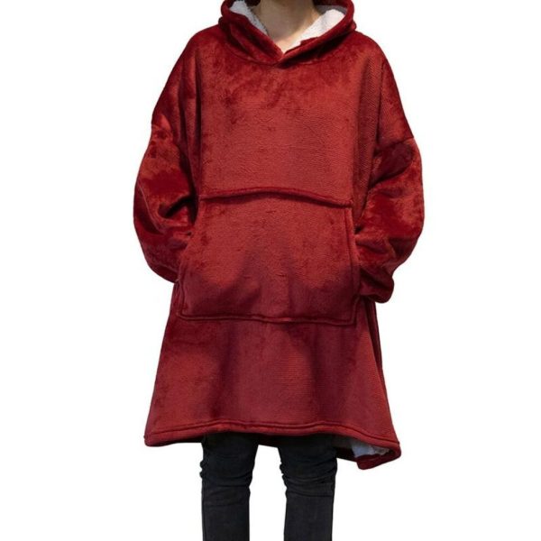 (red, ONE SIZE) Winter Warm Oversized Thick Fleece Giant Hoodies Long Sweatshirt Flannel Women Hoody Pullover