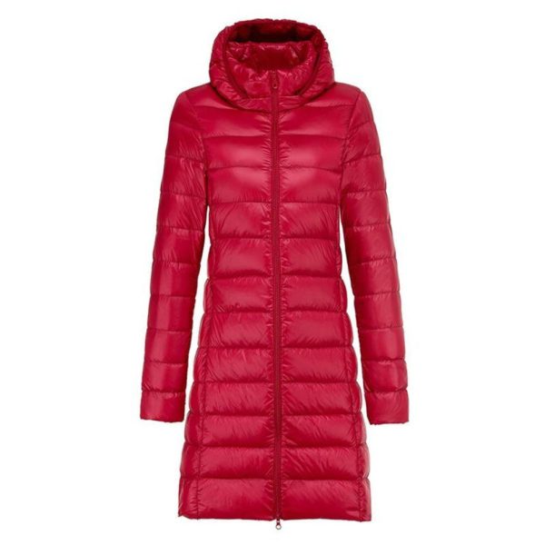 (red, XXXXXL) Women Winter Long Puffer Coat Detachable Hood Lightweight Coat Invisible Zipper Casual Coat Portable Outwear with Bag
