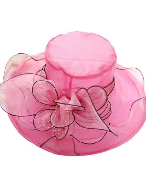 (rose red) Floral Organza Wide Brim Church Fascinator Lady Tea Party Summer Beach Sun Hat