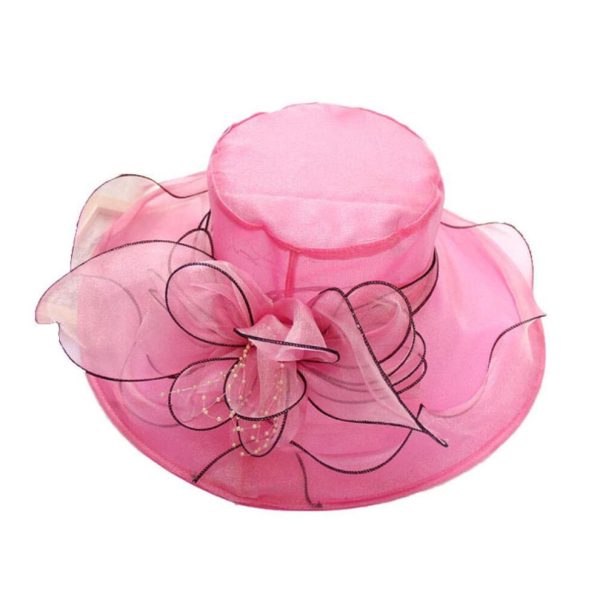(rose red) Floral Organza Wide Brim Church Fascinator Lady Tea Party Summer Beach Sun Hat