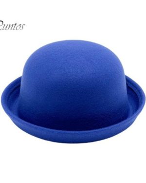 (royal blue) Flat-top Fedora Hat Pure Color Imitation Wool Jazz Hat Unisex Japanese Style Wide Brim Ladies Round Hat Parties Cosplay Bowler Hat