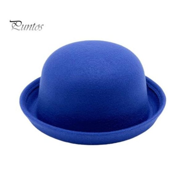 (royal blue) Flat-top Fedora Hat Pure Color Imitation Wool Jazz Hat Unisex Japanese Style Wide Brim Ladies Round Hat Parties Cosplay Bowler Hat