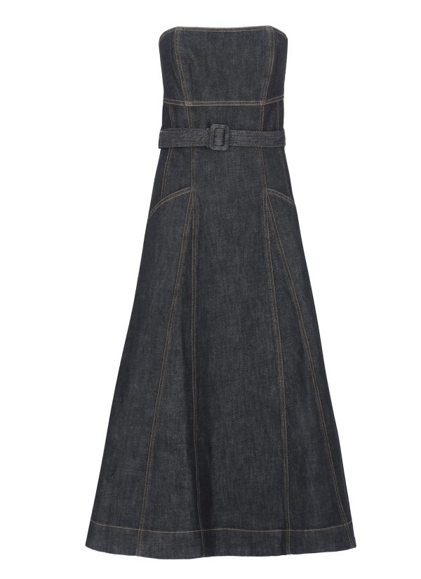 self-portrait Indigo Denim Bandeau Midi Dress