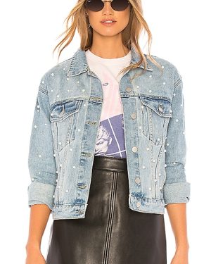 superdown Pearl Denim Jacket in Blue. Size L, S, XL, XS, XXS.