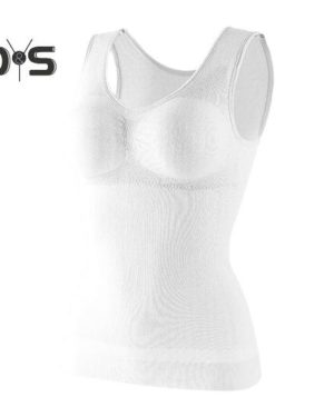 (white, 2XL) Seamless Body Shaper Bra Tank Top Women Tummy Control Removable Pad Wide Shoulder Strap Underwear Slimming Vest Corset Shapewear