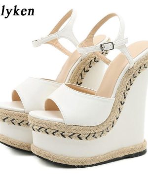 (white, 42) Eilyken Fashion Wedge Sandals Women Summer New Fashion Ankle Buckle Strap Platform Peep Toe Ladies High Heels Shoes