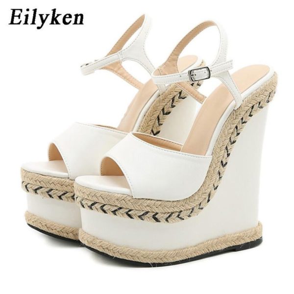 (white, 42) Eilyken Fashion Wedge Sandals Women Summer New Fashion Ankle Buckle Strap Platform Peep Toe Ladies High Heels Shoes