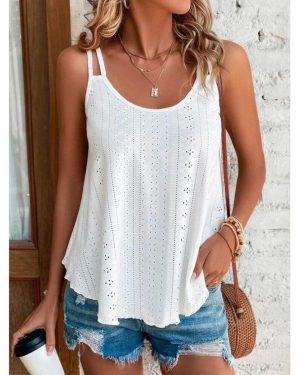 (white, 5XL) 2023 Women's European and American Jacquard Round Neck Sleeveless Double Shoulder Camisole