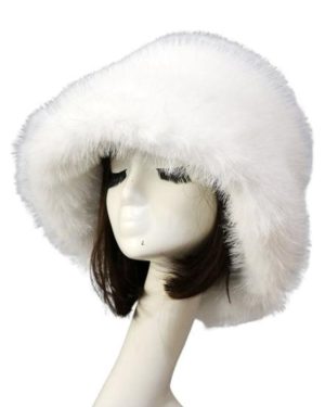 (white) Bucket Hat Oversized Fluffy Wide Brim Thickened Ear Soft Protection Faux Fur Winter