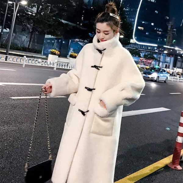 (white, L) Women wool LongJacket Coat Winter Thick Warm Oversized Chunky Outerwear Overcoat Women wool Coats