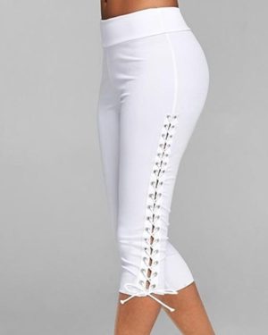 (white, L) Women's Cropped Elastic Bandage Fitness Pants