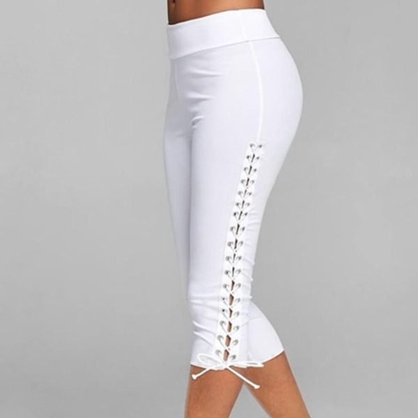 (white, L) Women's Cropped Elastic Bandage Fitness Pants