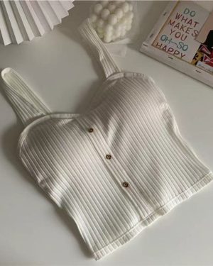 (white, One Size) Crop Top Y2k Corset Summer Fashion Knit Vest