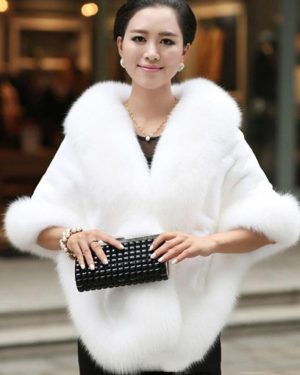 (white, One Size) Luxury Elegant Womens Faux Mink Cashmere Winter Warm Fur Coat Shawl Cape Fashion Solid Ladies Faux Fur Pashmina Poncho