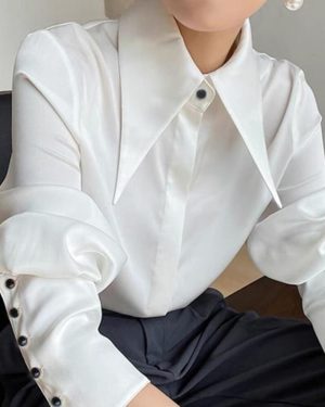 (white, S) Autumn Vintage Satin Silk Women Shirt Elegant Turn Down Collar Woman Blouse White Long Sleeve Ladies Shirts Tops Blusas 16946