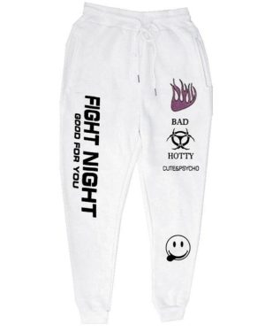 (white, S) Letter Print Sweatpants Baggy Pants Women Joggers Harajuku Wide Leg Pencil Trousers Loose High Waist Sweat Pants Fight Night