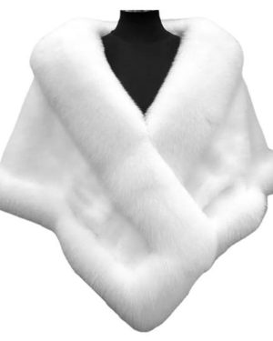 (white) Thickened Warm Mink Fox Fluffy Cape Coat Solid Color Women Winter Faux Fur Shawl