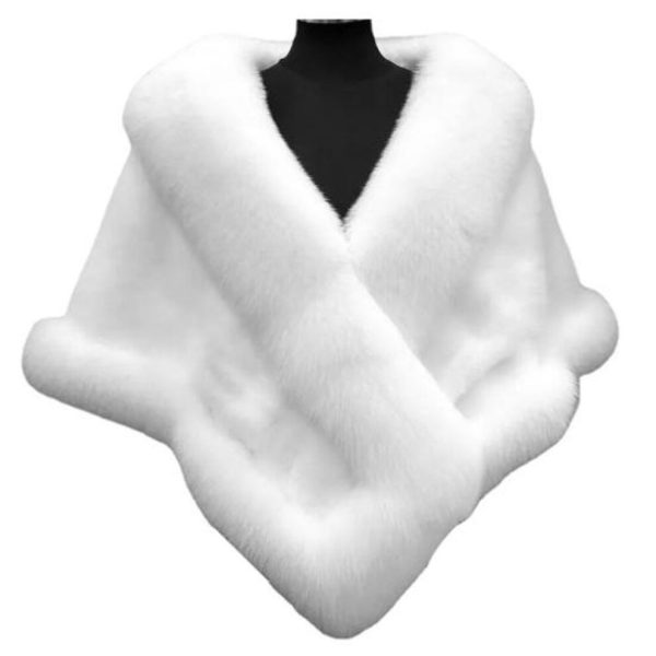 (white) Thickened Warm Mink Fox Fluffy Cape Coat Solid Color Women Winter Faux Fur Shawl