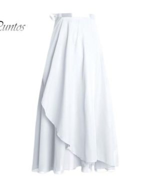(white) Women Dance Skirt High Waist Lace-up Multi-Layered Mesh Chiffon Long Skirt Solid Color Flowy Maxi Skirt Adult Ballet Skirt