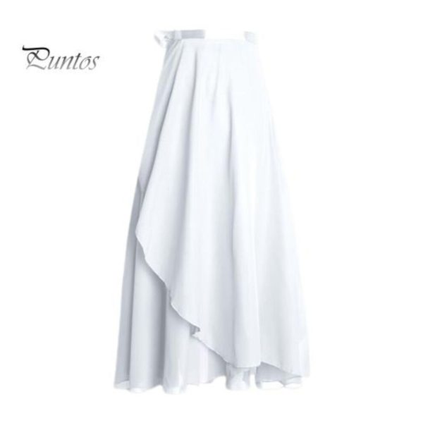 (white) Women Dance Skirt High Waist Lace-up Multi-Layered Mesh Chiffon Long Skirt Solid Color Flowy Maxi Skirt Adult Ballet Skirt
