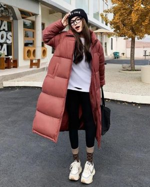 (wine red, L) Winter Long Parkas Jacket Women Casual Thick Down Cotton Puffer Coat Windproof Warm Quilted Outwear Loose Standing Collar Cotton Jacket