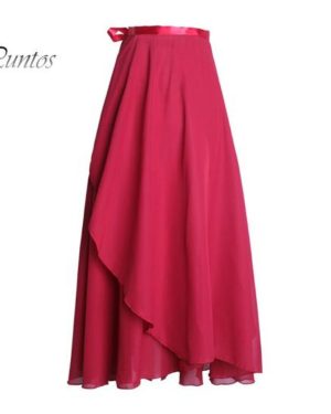(wine red) Women Dance Skirt High Waist Lace-up Multi-Layered Mesh Chiffon Long Skirt Solid Color Flowy Maxi Skirt Adult Ballet Skirt