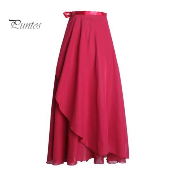 (wine red) Women Dance Skirt High Waist Lace-up Multi-Layered Mesh Chiffon Long Skirt Solid Color Flowy Maxi Skirt Adult Ballet Skirt