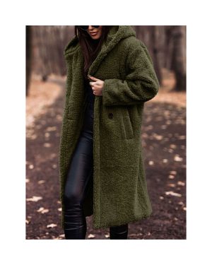 (xL, Army Green) Autumn Winter Long Coat Woman Plush Warm Faux Fur Coat Women Fur Teddy