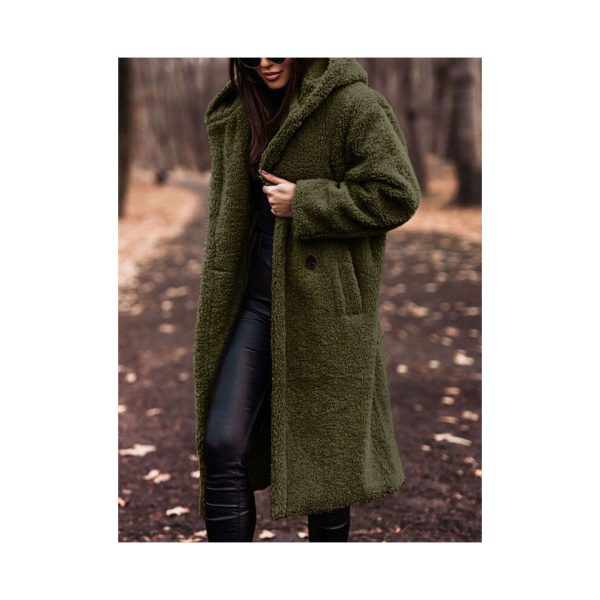 (xL, Army Green) Autumn Winter Long Coat Woman Plush Warm Faux Fur Coat Women Fur Teddy