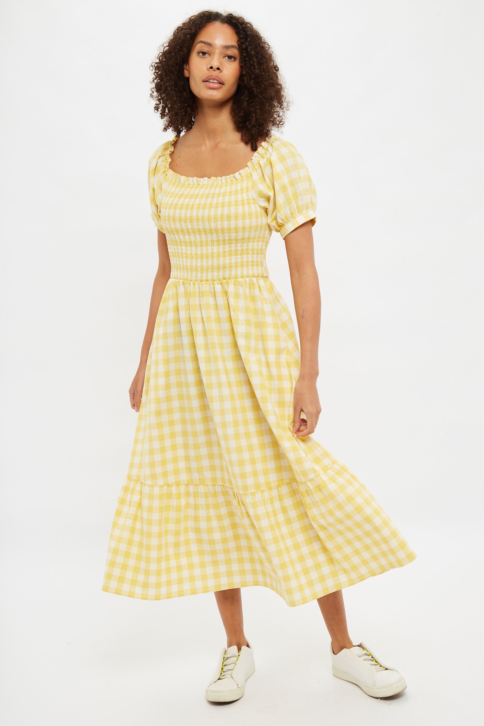 Mustard Midi Dresses in Cotton Blend