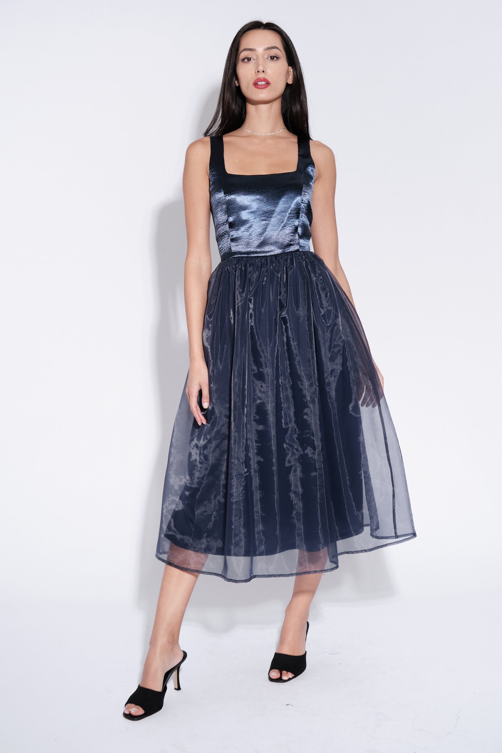 Maxi Plunge Neck Dresses in Satin