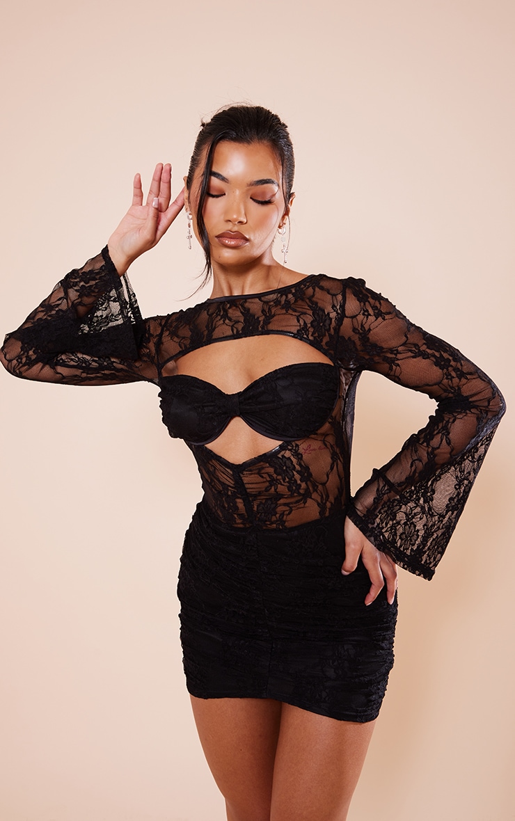 Black Lace Dresses with Sheer Panels
