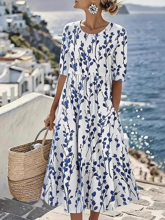 Women Casual Floral Summer Polyester No Elasticity Daily Regular Fit A-Line Fit & Flare Dress Dresses