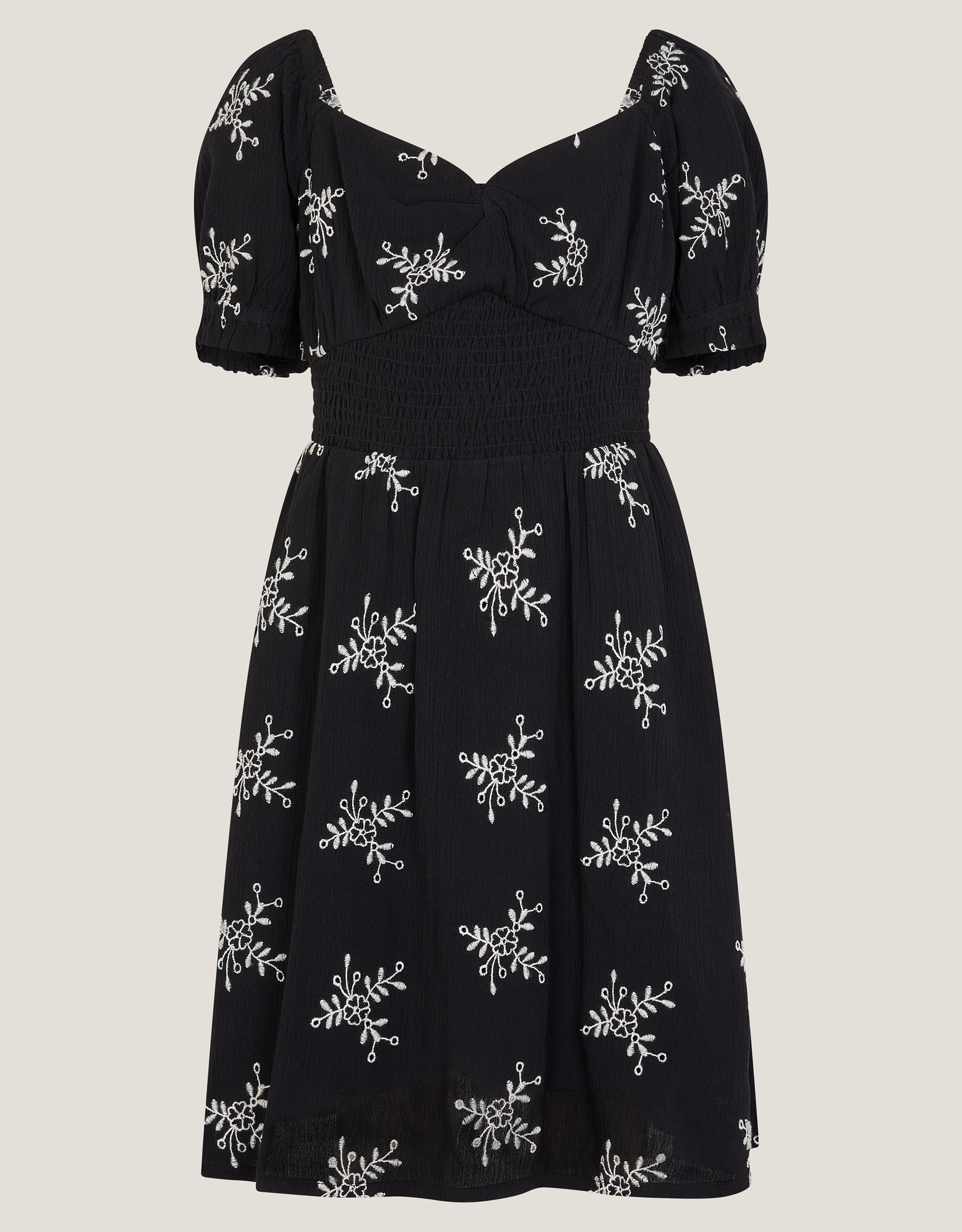 Floral Broderie Puff Sleeve Dress Black