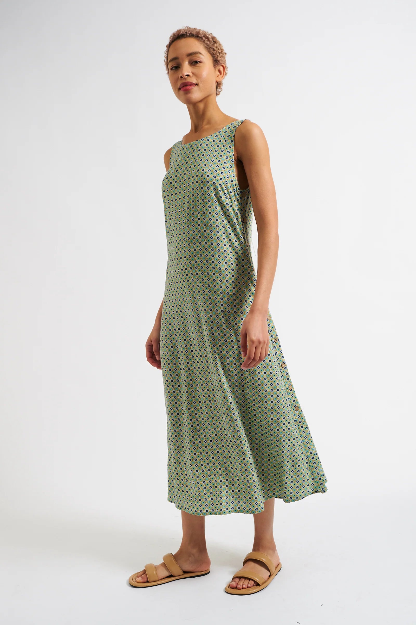 Orinda Tangiers Print Sleeveless Midaxi Dress - BlueGreen