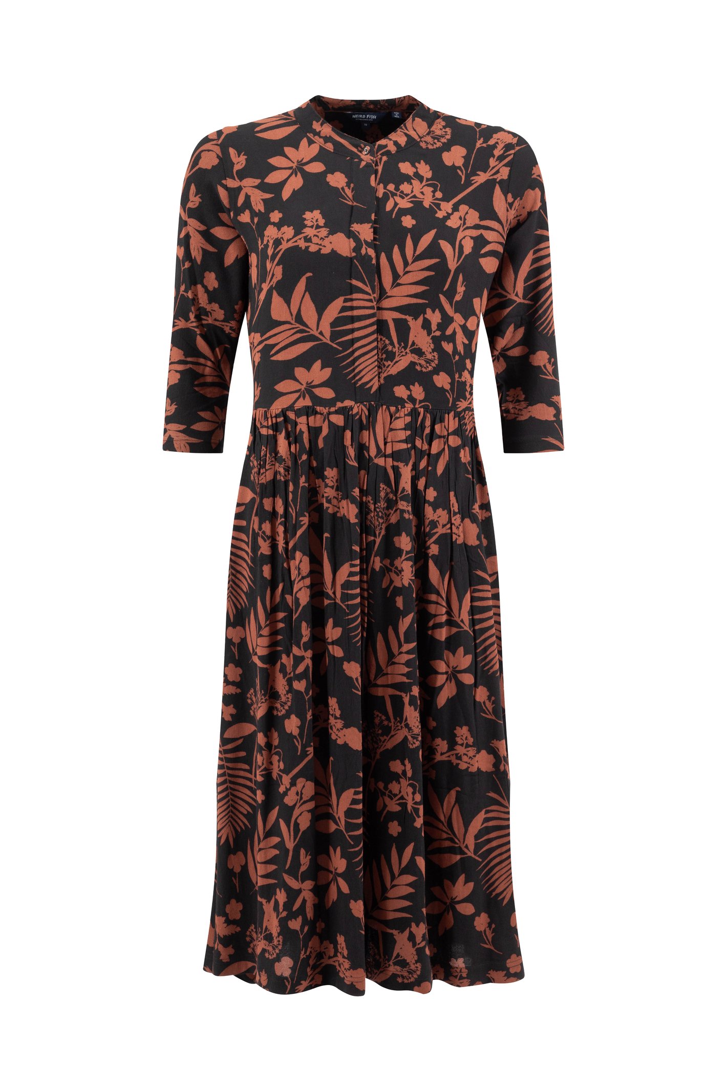 Weird Fish Hellen Printed Crepe Viscose Shirt Dress Bitter Chocolate Size