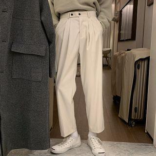 Pleated Straight-Cut Crop Dress Pants X - Khaki