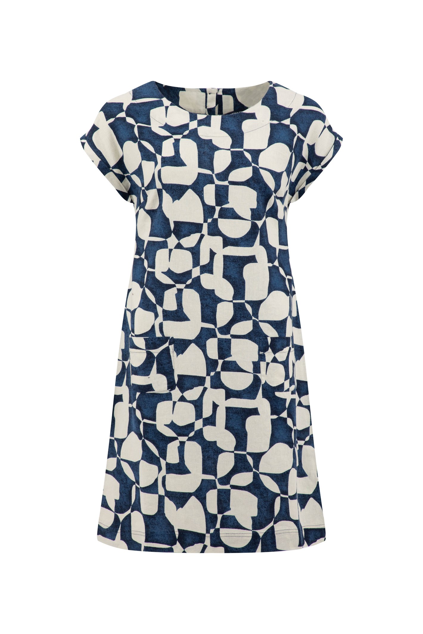 Weird Fish Orlando Printed Linen Rich Shift Dress Oceano Size