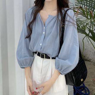 -Sleeve Plain Blouse Orangish Pink