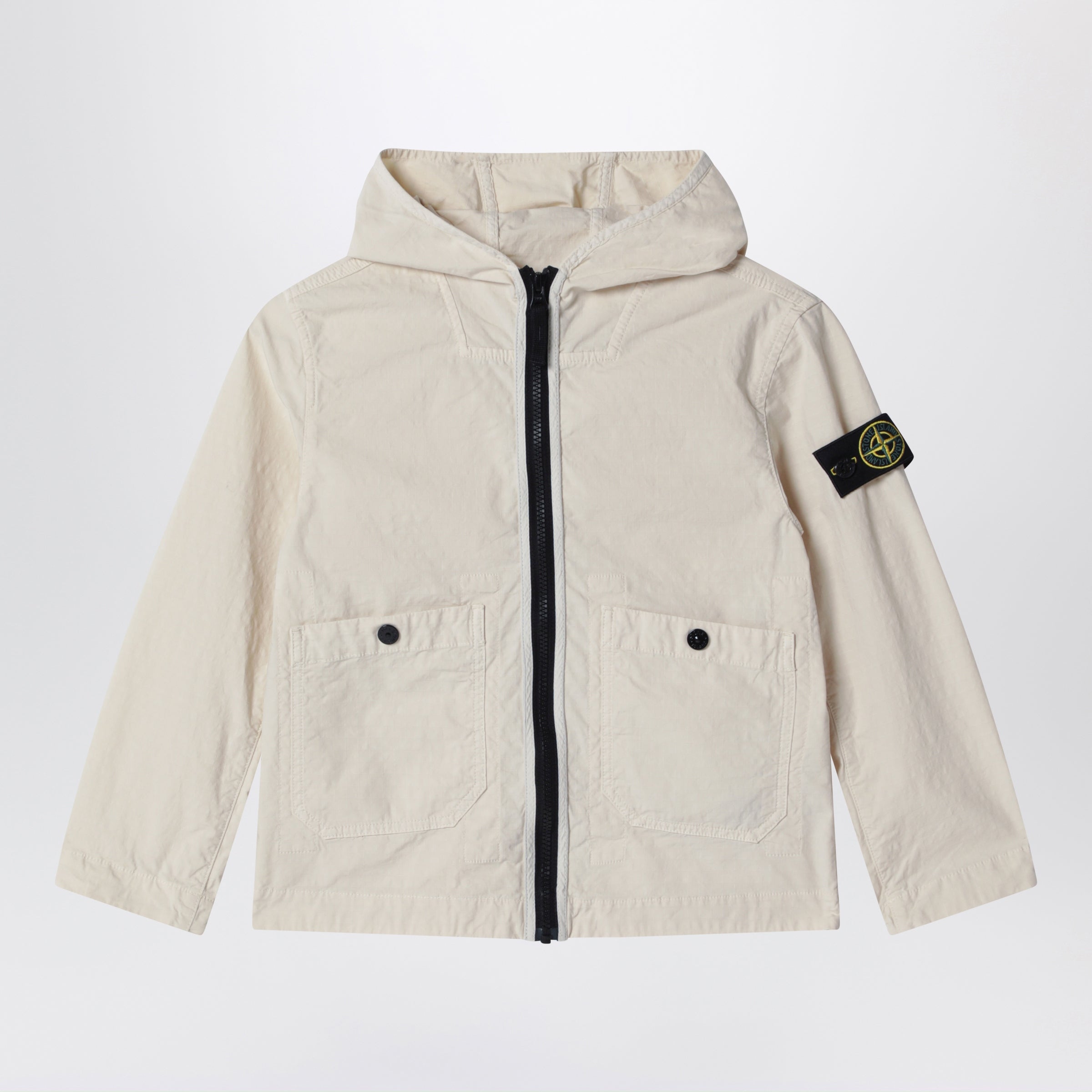 Light beige water-repellent hooded jacket