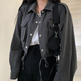 Plain Cropped Denim Jacket Gray