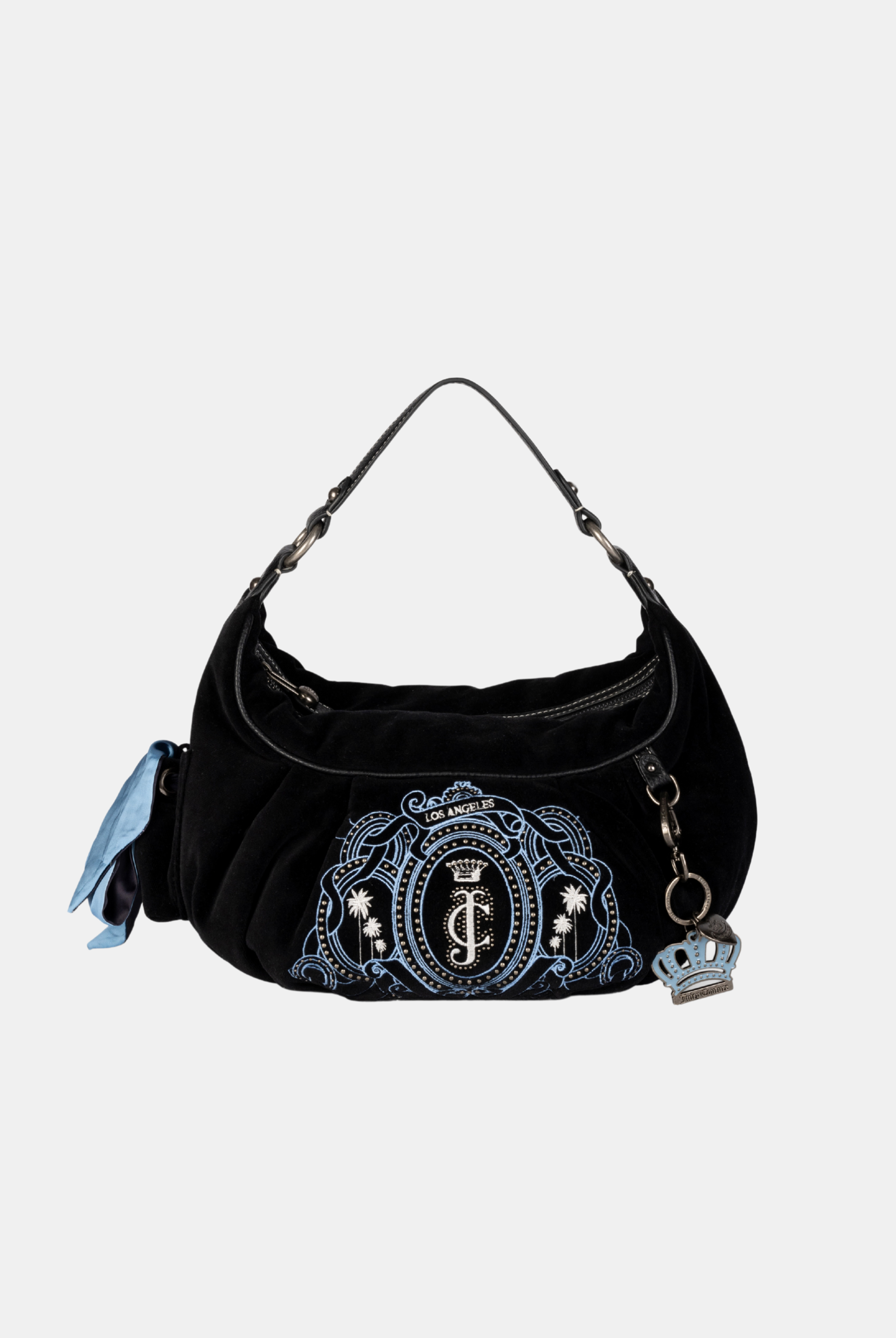 BLACK PALM CREST VELOUR HOBO BAG - ONE Black