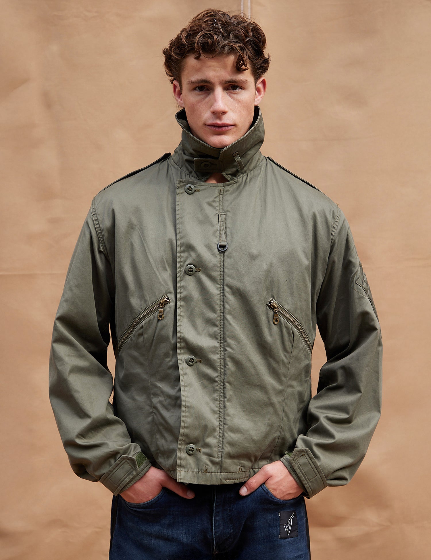 RAF MK High Neck Jacket in Khaki