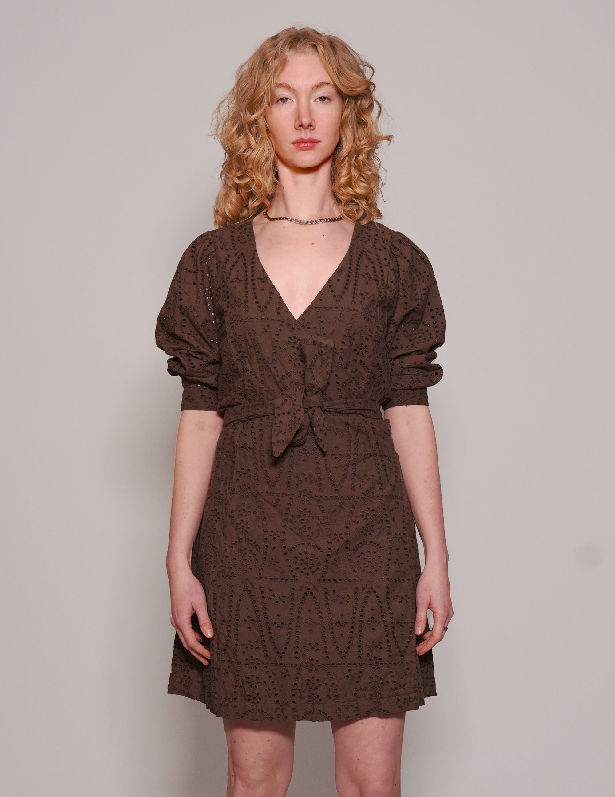 NDAY Embroidered Brown Long Dress